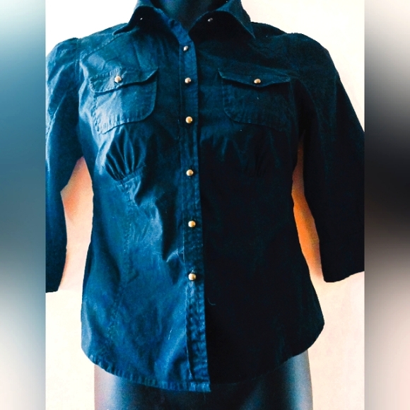Ana medium size 3/4 sleeve black button-up collar shirt - Picture 2 of 5